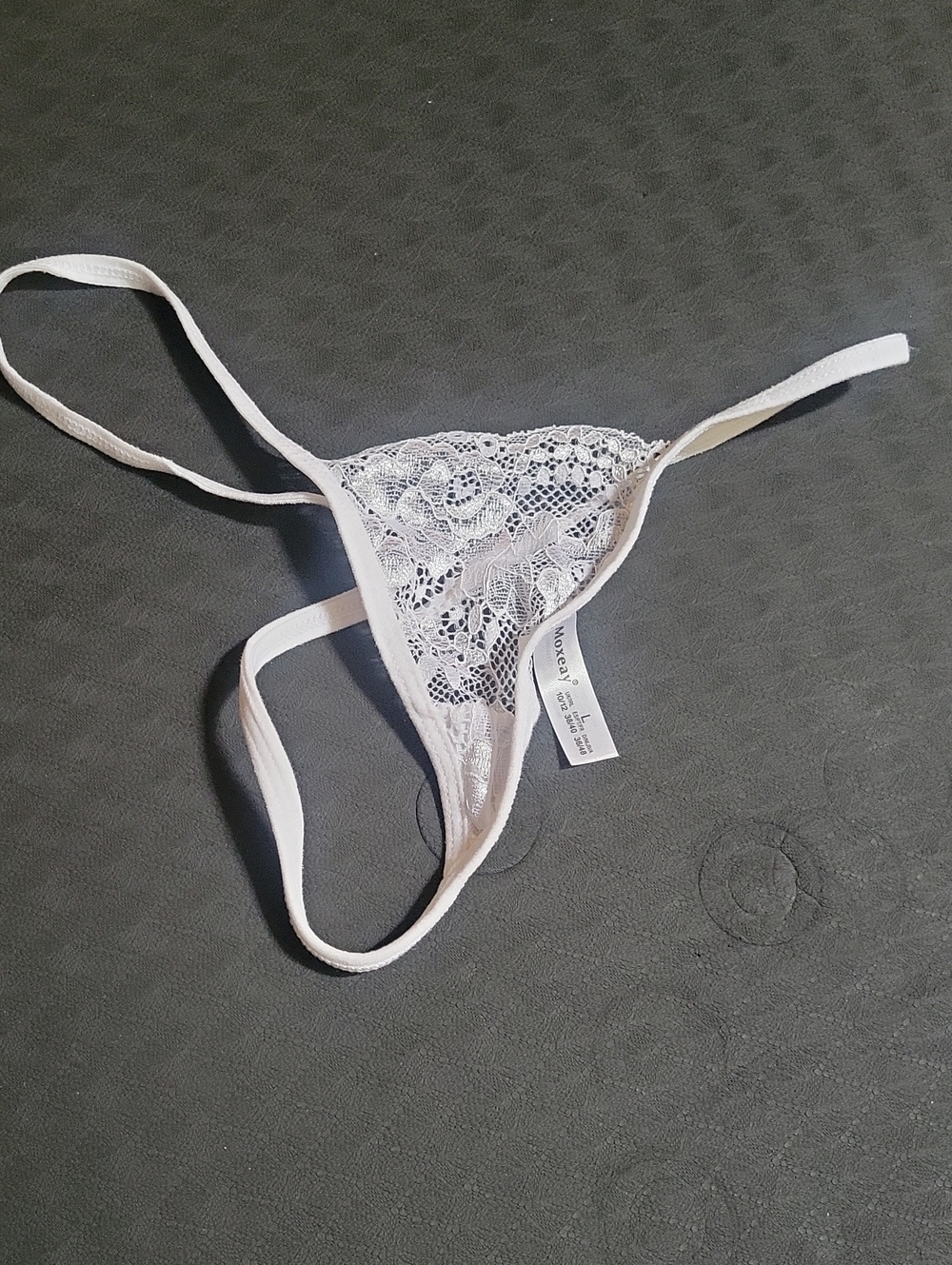 Lace String Thong Panty in White L